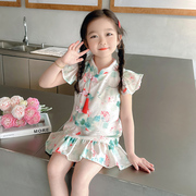 女童新中式改良旗袍裙夏装，2024儿童中国风，复古连衣裙宝宝裙子