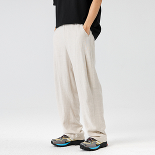 costfulro22ss夏季亚麻男士，休闲裤宽松透气男裤，纯色轻薄直筒裤子
