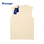 WASSUP JHN 重磅纯棉无袖背心T恤男夏季米白色内搭纯色打底衫上衣