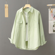 浅绿衬衫女2024年春秋季薄外套，上衣洋气时尚，春装气质纯棉衬衣