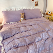 ins公主风紫色床裙花边被套床单，四件套纯色少女心宿舍床上三件套2