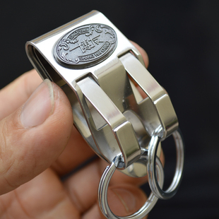 博友不锈钢男士腰挂钥匙扣穿皮带腰带钥匙圈环创意汽车钥匙链双环