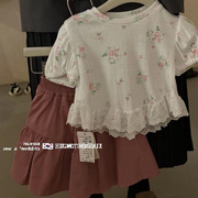 女孩复古韩版童装女童碎花T恤夏季泡泡袖上衣3岁宝宝时髦洋气短袖