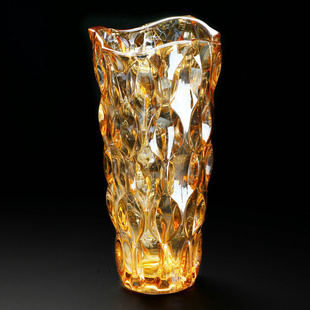 金色水晶花瓶 现代简约富贵竹客厅家居摆件 装饰插花玻璃花瓶