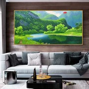 纯手绘客厅油画办公室，风景山水聚宝盆沙发，背景墙欧式装饰挂画