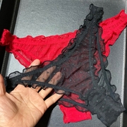 性感红色黑色波点内裤低腰诱惑透明超薄女士，时尚舒适透气三角裤