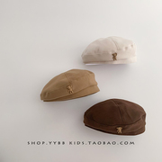 韩系复古儿童帽子秋冬季时尚男女，宝宝贝雷帽春天凹造型画家前进帽