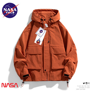 NASA联名秋季山系防水连帽工装外套男夹克大口袋糖果色户外冲锋衣