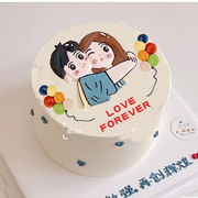 卡通动漫手绘520情人节巧克力转印纸情侣生日蛋糕牵手烘焙装饰