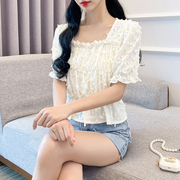  夏季ins设计感韩版漂亮百褶雪纺衫女小众洋气显瘦上衣女