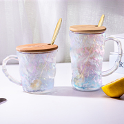 彩色冰川纹玻璃杯家用高颜值水杯女夏树纹杯子ins风咖啡杯啤酒杯