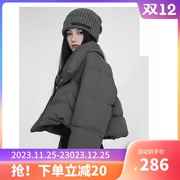 棉衣女2023冬季韩版时尚潮流长袖短款棉服斜拉链高领防风外套