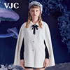 VJC/威杰思秋冬女装米白小个子大衣小香风毛呢斗篷外套