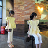 韩国童装2023夏季女童衬衫 淑女气质飞飞袖中大童时髦格子娃娃衫