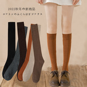女士袜子高筒小腿袜秋冬季保暖防掉长筒袜，纯色简约中筒棉袜女