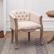 美式沙发椅子法式实木卧室做旧名宿餐椅复古咖啡布艺单人老虎围椅