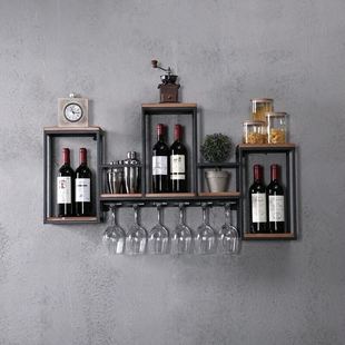 欧式铁艺实木酒架壁挂红酒，葡萄架创意置物餐厅装饰酒柜酒杯架吊柜