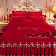 1.8m欧式四件套床裙款婚庆大红色，夹棉夏天蕾丝，花边公主风床上套件