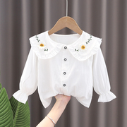 2023春秋装洋气韩版女宝宝打底衫0-3小童白色长袖婴儿娃娃领衬衫