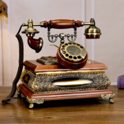 实木欧式仿古电话机家用时尚创意座机老式复古转盘无线插卡电话机