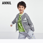 QEE联名安奈儿童装男童夹克外套春季格子联名款棒球服