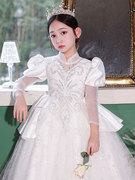 小女孩花童长袖公主裙婚礼生日主持人钢琴演出服女童礼服儿童春夏