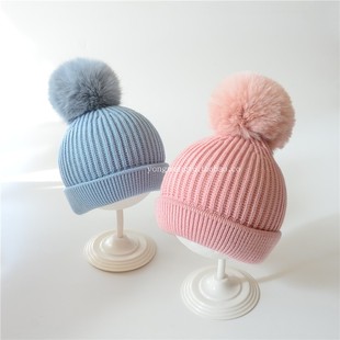 秋冬女男宝宝可爱针织帽婴幼儿，毛球毛线帽，子婴儿童冬天保暖帽