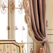 法式窗帘立边绣花加工北欧高档现代素色绒布客厅卧室房间布纱