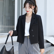 小个子黑色长袖西装外套，女20243春秋设计感小众职业短款上衣