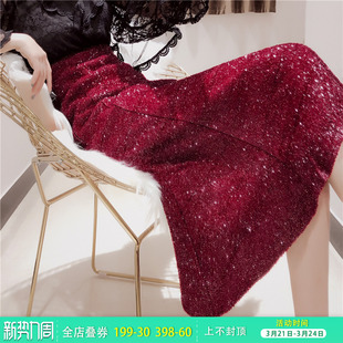 【韩衣女王】秋季红色洋气裙子女鱼尾半身裙女中长款高腰裙