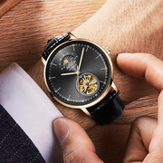 男皮带潮流全自动机械瑞士手表时尚，真皮精钢夜光国产腕表