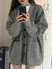 高级感灰色慵懒风针织毛衣外套，开衫女2023春秋装中长款上衣潮