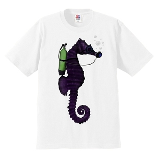 欧美原创恶搞创意趣味小海马SCUBA SEAHORSE潜水的海马短袖T恤