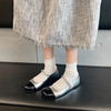 不二橘小香风拼色单鞋，女2024银色玛丽珍鞋一字带内增高单鞋