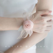 花亦秋季结婚韩式新娘粉色手腕花珍珠手链伴娘手环新郎胸针