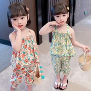 童装女宝宝洋气吊带套装，1-4岁女童3夏装碎花，两件套小童衣服潮