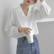 泡泡袖白衬衫秋季长袖领上衣设计感小众复古法式灯笼袖衬衣.
