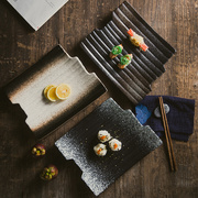 竹排盘日式陶瓷餐具套装复古盘碟不规则餐盘寿司店酒店餐厅异形盘