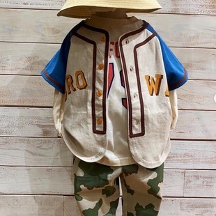 日本童装markeys男童短袖t恤纯棉圆领，棒球衫90-170cm