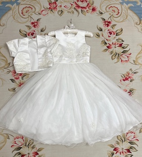 英製兩件套兒童婚紗禮服正版釘珠綢緞連衣裙重工公主蓬蓬紗裙气质
