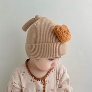 婴儿帽子秋冬季可爱小熊啾啾宝宝毛线帽保暖针织奶嘴男女童套头帽