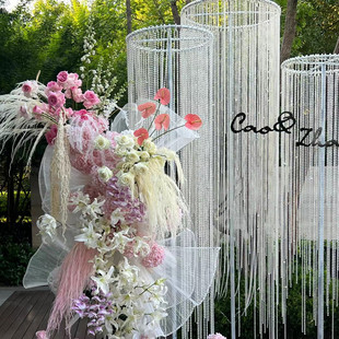 婚庆道具圆环拱门婚礼装饰浪漫欧式花门背景架，路引签到台蕾丝珍珠
