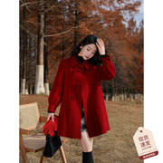 新中式红色全羊毛双面尼大衣女冬季国风新年战衣毛呢外套