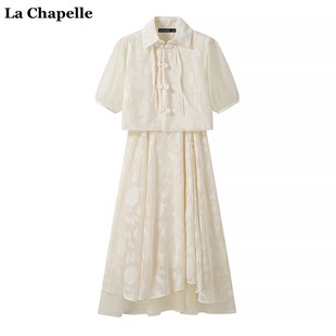 拉夏贝尔lachapelle国风，套装连衣裙女夏季新中式，改良旗袍长裙子