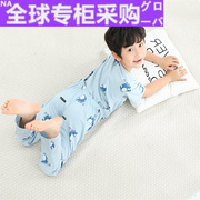 日本男大童短袖拉链连体睡衣，如厕儿童防踢被女童宝宝纯棉夏季