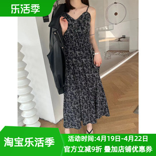 小碎花雪纺吊带裙女2024春季chic韩系小清新中长款显瘦A字裙