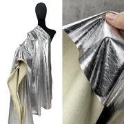金属感亮银色皮革-柔软薄布料-光泽镜面反光防水银皮服装设计面料