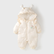 婴儿冬装衣服连体衣新生女宝宝满月百天加绒夹棉冬季外出哈衣棉服