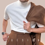 juesion半高领毛衣男短袖纯色，高级感韩版潮流，打底羊毛针织衫t恤