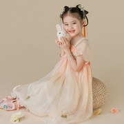 女童汉服夏季短袖古风襦裙超仙原创改良中国风，连衣裙儿童古装裙子
